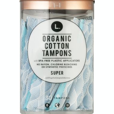 L. 30-Count Organic Cotton Super Absorbency Tampons. View a larger version of this product image.