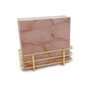 Thirstystone&reg; Dolomite Rose Quartz Square Coasters (Set of 4) with Holder