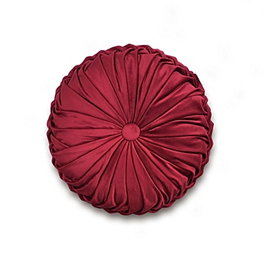 Lush Decor Pleated Velvet Round Throw Pillow in Red. View a larger version of this product image.