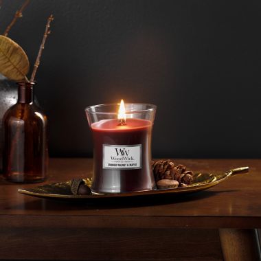 WoodWick&reg; Smoked Walnut & Maple Medium Hourglass Candle. View a larger version of this product image.