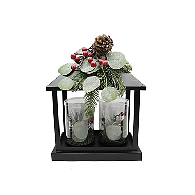 Bee &amp; Willow&trade; Classic Floral LED Christmas Hurricane Lanterns in Black (Set of 2). View a larger version of this product image.