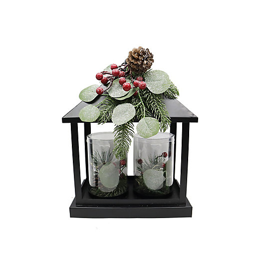 Alternate image 1 for Bee & Willow™ Classic Floral LED Christmas Hurricane Lanterns in Black (Set of 2)