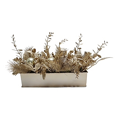 Bee &amp; Willow&trade; Modern Floral Christmas Centerpiece with Metal Basket in Gold. View a larger version of this product image.