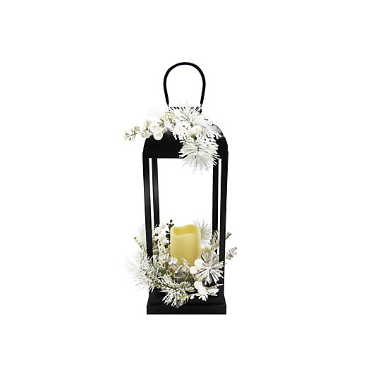 Alternate image 1 for Bee & Willow™ Modern Flocked Pine Indoor/Outdoor LED Christmas Lantern in Black