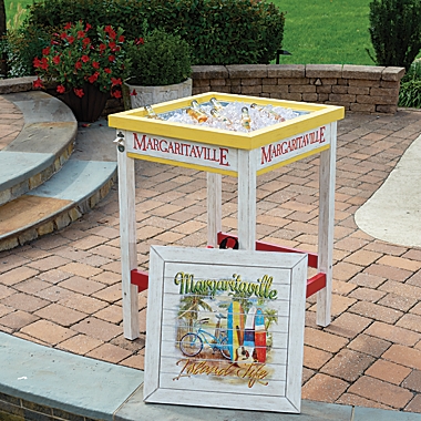 Margaritaville&reg; Bistro Table with Beverage Tub in Blue. View a larger version of this product image.
