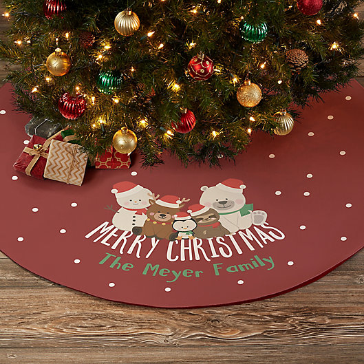 Alternate image 1 for Holly Jolly Characters Personalized Christmas Tree Skirt