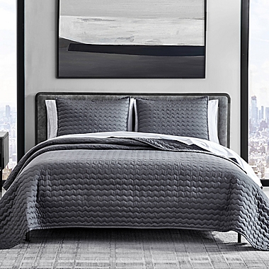 Vera Wang&reg; Herringbone Stitch Quilt Set in Charcoal. View a larger version of this product image.