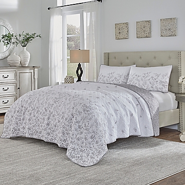Laura Ashley&reg; Flora Full/Queen Quilt Set in  Grey. View a larger version of this product image.