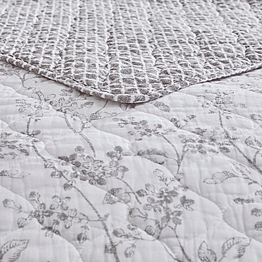 Laura Ashley&reg; Flora Full/Queen Quilt Set in  Grey. View a larger version of this product image.