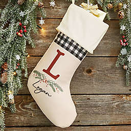 Festive Foliage Personalized Christmas Stockings in Ivory