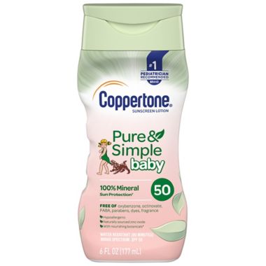 Coppertone&reg; Water BABIES&reg; Pure & Simple 6 fl. oz. Mineral Sunscreen Lotion with SPF 50. View a larger version of this product image.