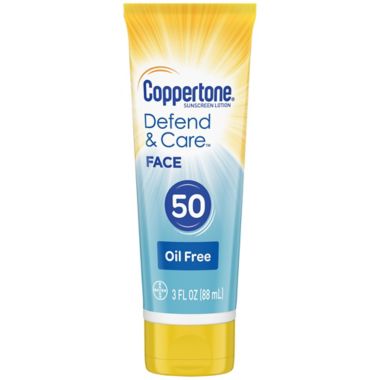 Coppertone&reg; 3 fl.oz. Defend &amp; Care Oil-Free SPF 50 Face Sunscreen Lotion. View a larger version of this product image.