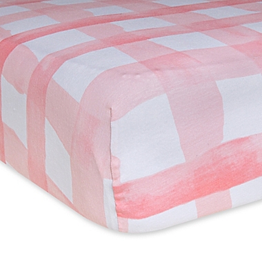 Burt&#39;s Bees Baby&reg; Organic Cotton Watercolor Buffalo Fitted Crib Sheet in Blossom. View a larger version of this product image.