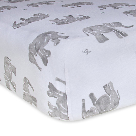 Alternate image 1 for Burt's Bees Baby® Organic Cotton Wandering Elephants Fitted Crib Sheet in Cloud