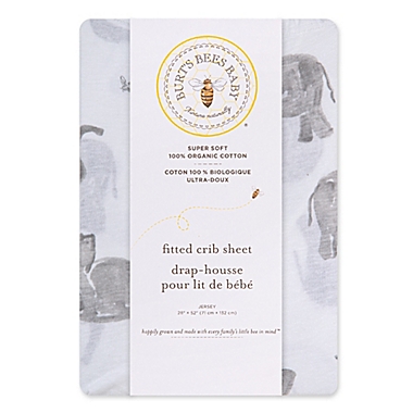 Burt&#39;s Bees Baby&reg; Organic Cotton Wandering Elephants Fitted Crib Sheet in Cloud. View a larger version of this product image.