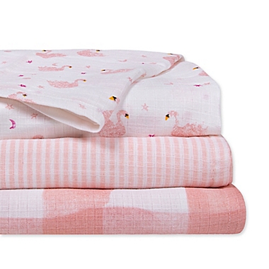 Burt&#39;s Bees Baby&reg; 3-Pack Graceful Swan Woven Muslin Receiving Blankets in Blossom. View a larger version of this product image.