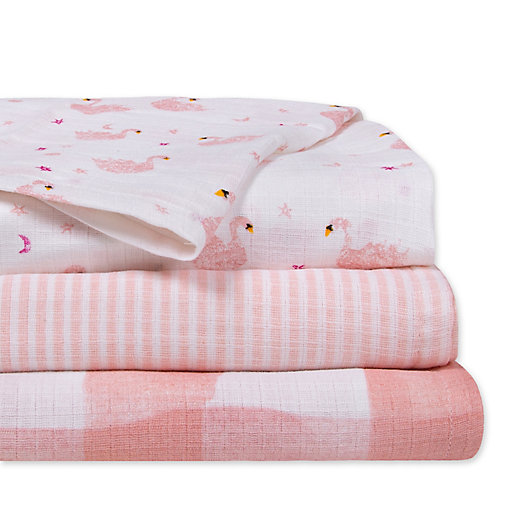 Alternate image 1 for Burt's Bees Baby® 3-Pack Graceful Swan Woven Muslin Receiving Blankets in Blossom