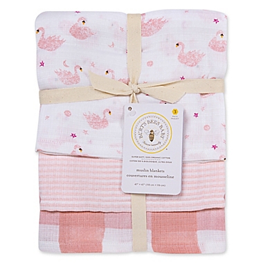 Burt&#39;s Bees Baby&reg; 3-Pack Graceful Swan Woven Muslin Receiving Blankets in Blossom. View a larger version of this product image.