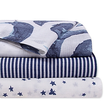 Burt&#39;s Bees Baby&reg; 3-Pack Hello Moon Woven Cotton Muslin Receiving Blankets in Indigo. View a larger version of this product image.
