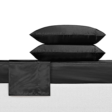 Betsy Johnson&reg; Solid Satin Queen Sheet Set in Black. View a larger version of this product image.