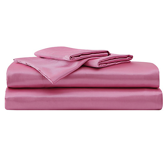 Alternate image 1 for Betsy Johnson® Solid Satin Sheet Set in Pastel Pink