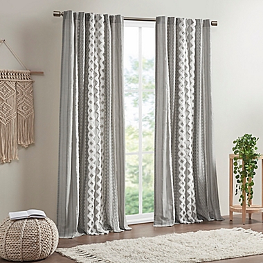 INK+IVY Imani 84-Inch Cotton Printed Window Curtain Panel with Chenille Stripe and Lining in Gray. View a larger version of this product image.