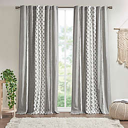 INK+IVY Imani Cotton Printed Window Curtain Panel with Chenille Stripe and Lining