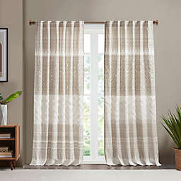 INK+IVY Mila 84-Inch Cotton Printed Window Curtain Panel with Chenille detail and Lining in Taupe