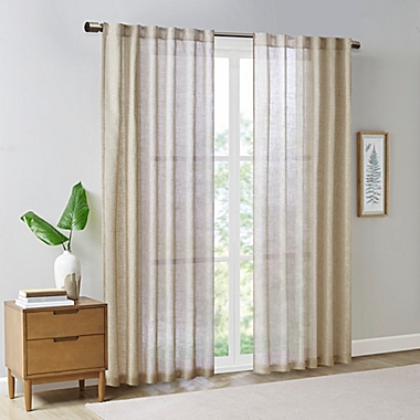 Madison Park&reg; Kane 84-Inch Texture Printed Woven Faux Linen Window Curtain Panel in Wheat. View a larger version of this product image.