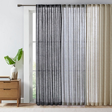 Madison Park&reg; Kane 84-Inch Texture Printed Woven Faux Linen Window Curtain Panel in Wheat. View a larger version of this product image.