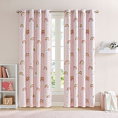Mi Zone Kids Alicia 84-Inch Rainbow with Metallic Total Blackout Window Curtain Panel in Pink. View a larger version of this product image.