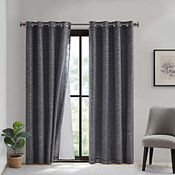 SunSmart Makayla 84-Inch Cotton Window Curtain Panel with Removable Total Blackout Liner in Charcoal