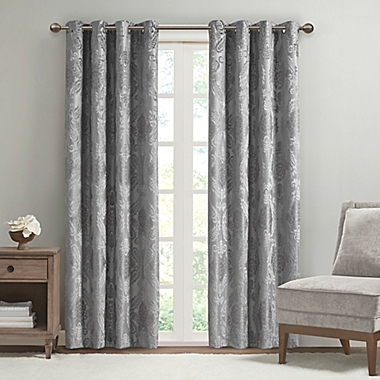 SunSmart Amelia 84-Inch Paisley Total Blackout Grommet Top Window Curtain Panel in Grey. View a larger version of this product image.