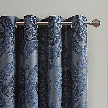 SunSmart Amelia 84-Inch Paisley Total Blackout Grommet Top Window Curtain Panel in Navy. View a larger version of this product image.