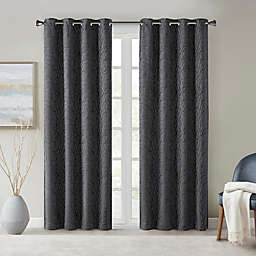 SunSmart Everly 84-Inch Branch Jacquard Total Blackout Window Curtain Panel in Charcoal