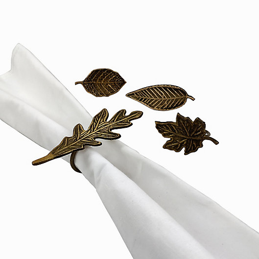 Alternate image 1 for Harvest Leaf Metal Napkin Rings in Bronze (Set of 4)