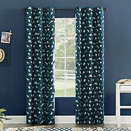Sun Zero Rockets Outer Space Print Total Blackout 84-Inch Grommet Window Curtain Panel in Navy