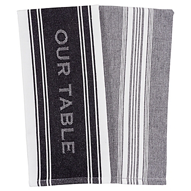 Our Table&trade; Banded Logo Kitchen Towels in Black (Set of 2). View a larger version of this product image.