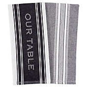 Our Table&trade; Banded Logo Kitchen Towels in Black (Set of 2)