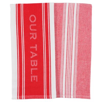 Our Table&trade; Banded Logo Kitchen Towels in Red (Set of 2)