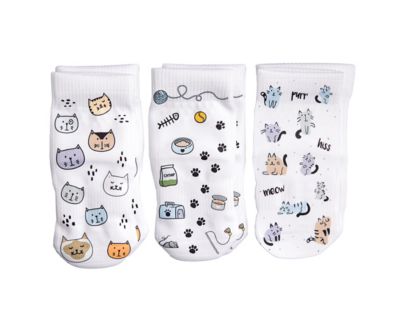 Squid Socks&reg; Size 2T-3T 3-Pack Meow Socks in White/Multi