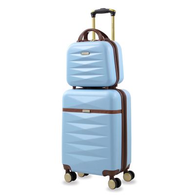 Puiche Jewel 2-Piece Vanity Case and Carry On Luggage Set in Soft Blue