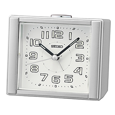 Seiko Square Bedside Alarm Clock in Silver. View a larger version of this product image.