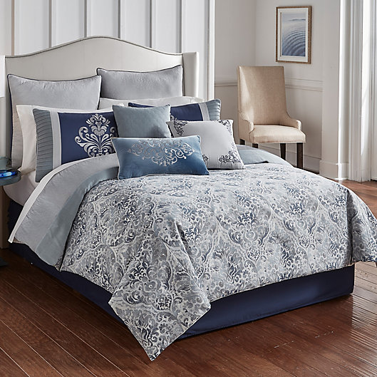 Luxurious 9 Piece Blue/White Duvet Cover Bedding Comforter Set  New. 