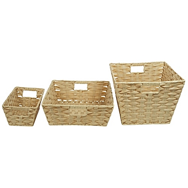 Squared Away&trade; Shallow Faux Rattan Storage Basket in Natural. View a larger version of this product image.