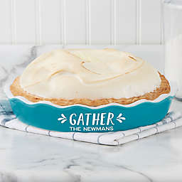 Gather & Gobble 3 qt. Personalized Classic Ceramic Pie Dish in Turquoise