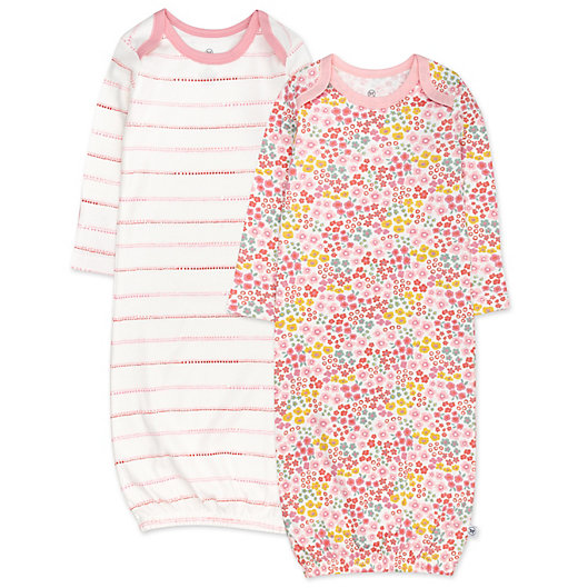 Alternate image 1 for The Honest Company® Size 0-6M 2-Pack Cotton Sleeper Gowns in Meadow Floral/Pink Blush