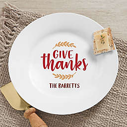 "Give Thanks" Personalized Thanksgiving Appetizer Plate in White