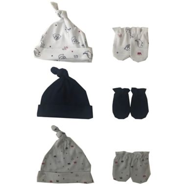 Sterling Baby Preemie 9-Piece Dino Hat and Mitten Set in White/Blue. View a larger version of this product image.
