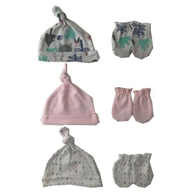 Sterling Baby Preemie 9-Piece Bunny Hat and Mitten Set in Grey/Pink. View a larger version of this product image.